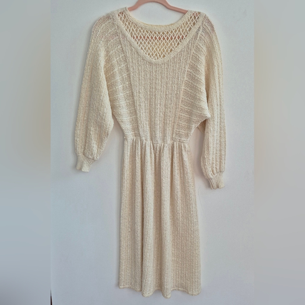 Vintage Knit Winter Cream Dress with matching Leather belt Suitmasters Inc.